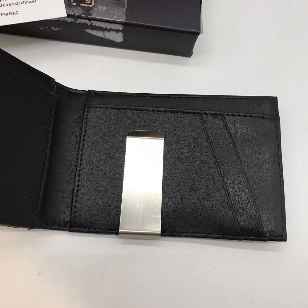 Lowenherz RFID Blocking Black Leather Bi-Fold Wallet Minamalist CC Front Pocket
